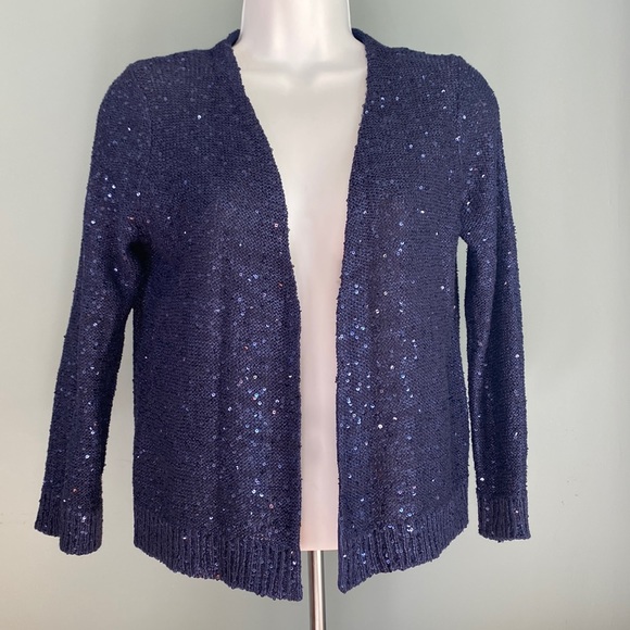 Jones New York sequin cardigan open front navy blue XS - Picture 1 of 5